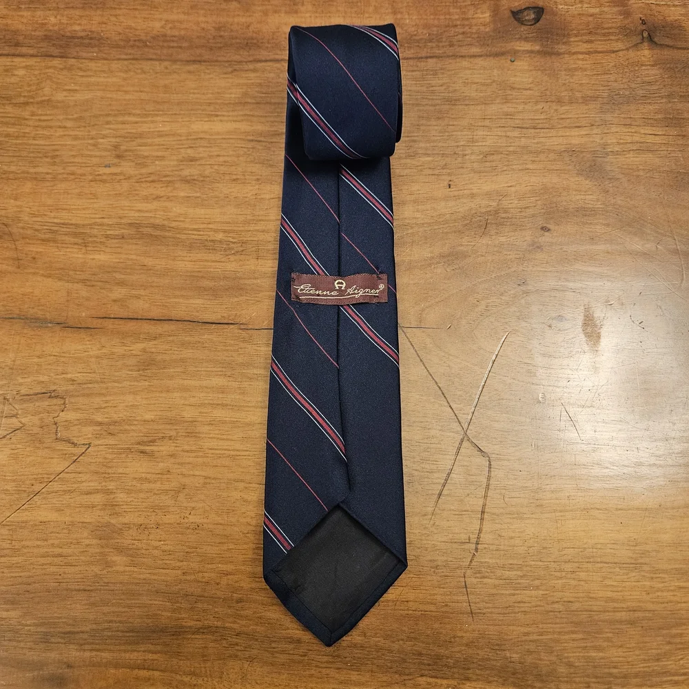 Vintage Etienne Aigner Mens Neck Tie Blue Red Striped Preppy‎ Formal Logo